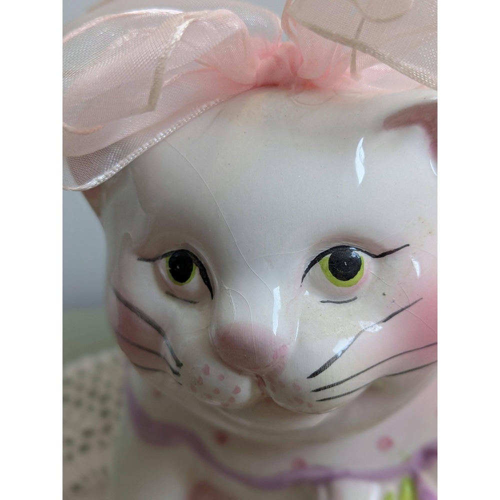 Vintage Ceramic Cat Piggy Bank Pink‎ Kitty Coin Bank Hand Painted Collectible - Picture 5 of 9